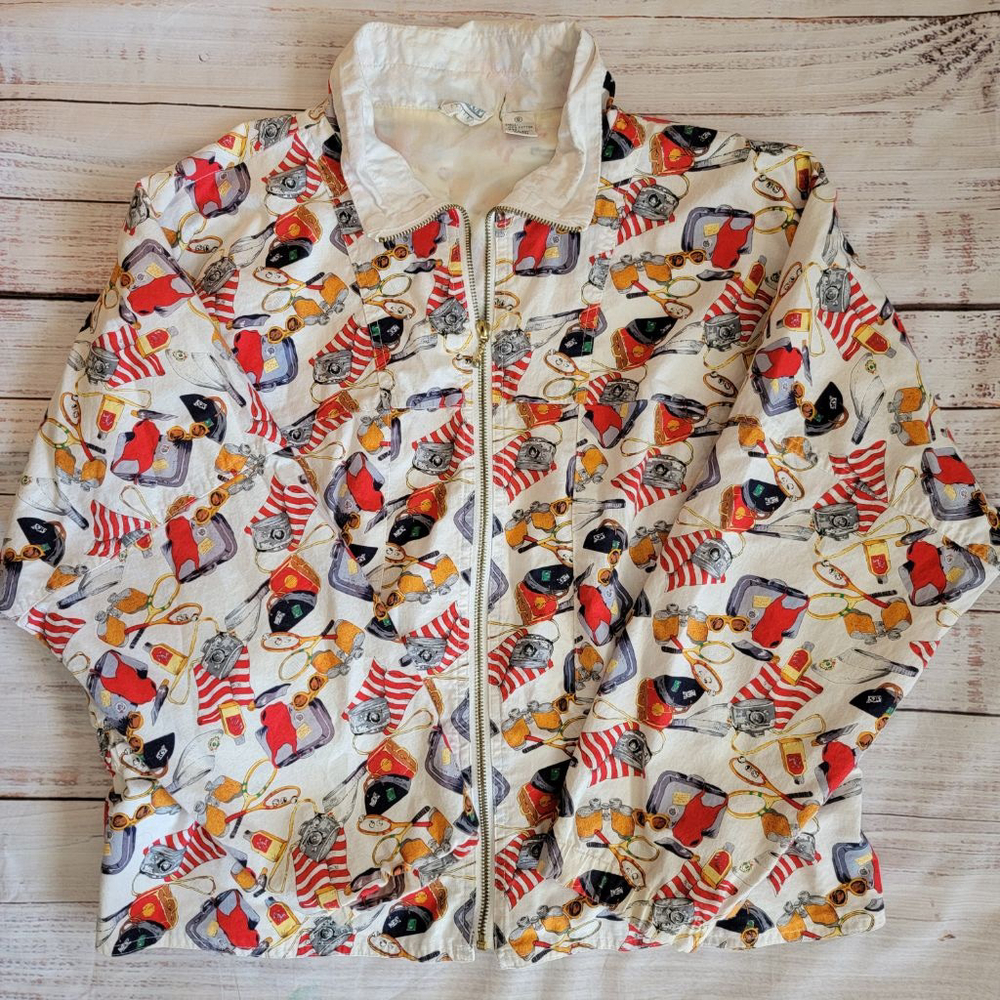 Vintage Line Up Travel Resort Leisure Retro Print Zip Up Jacket Unisex Small